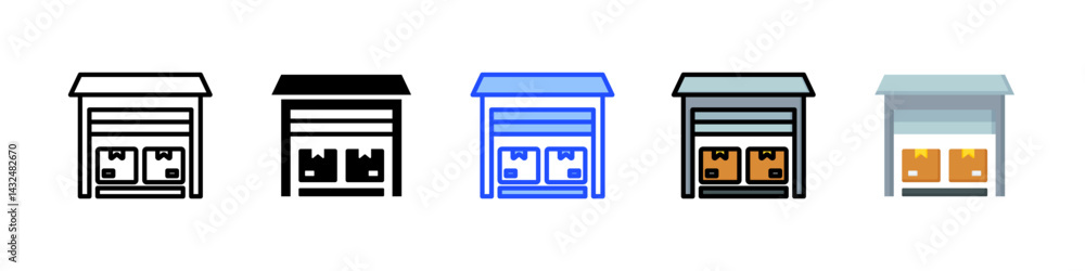 Poster warehouse icon collection with multiple styles