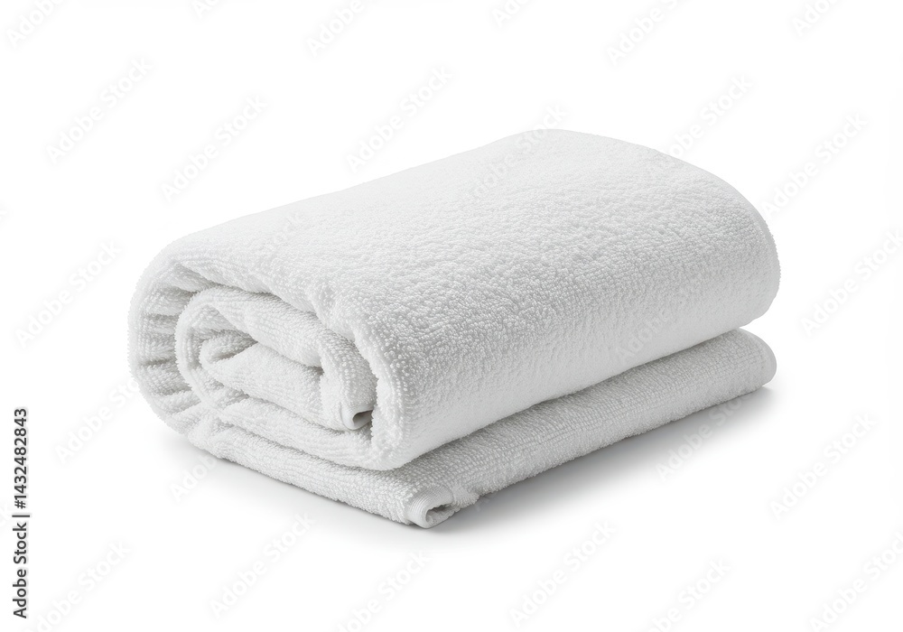 Poster a neatly folded white towel on a plain white background in a well lit studio environment setting vie