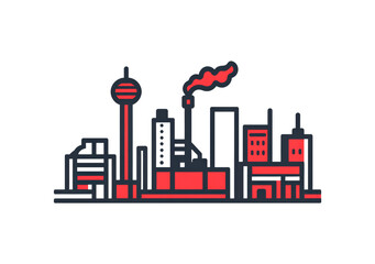 Obraz premium Industrial complex with smokestacks and buildings isolated on transparent background