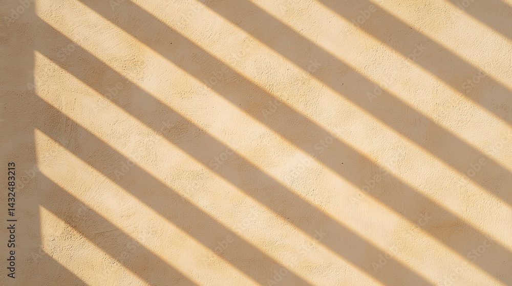 Poster a serene, minimalist image featuring soft shadows cast by parallel lines on a textured, light-colore