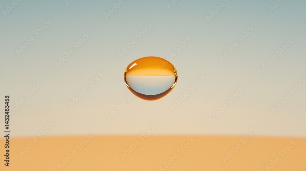 Poster a close-up of a water droplet, capturing a reflection and surrounded by a soft gradient background, 