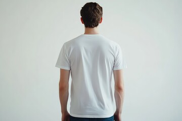 Back view of blank t-shirt mockup with soft fabric folds. Clean white background. No people. AI generated image.