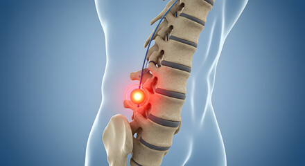 Lumbar Spine Anatomy with Red Highlight on Lower Back Pain