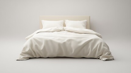 Plain bed linen and headboard, neutral background