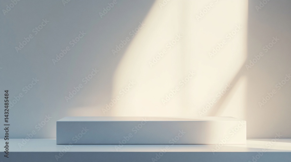 Poster minimalist presentation stage with soft lighting and blank backdrop creates calm and inviting atmosp