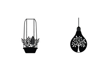 Minimalist Black And White Plant And Tree Inside Light Bulb Vector Illustration