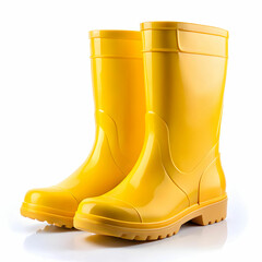 yellow rubber boots isolated on white background