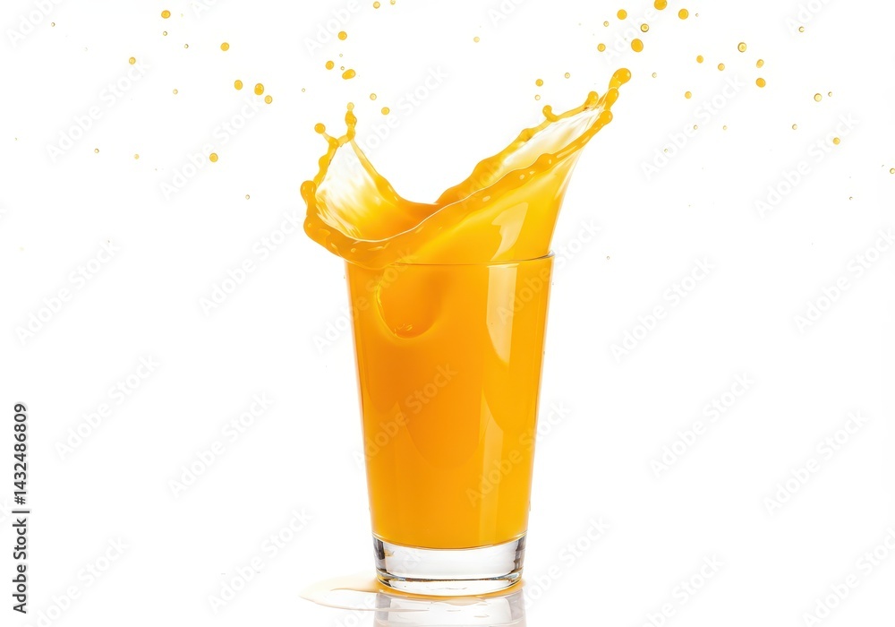 Aufkleber a glass of orange juice with a splash on a white background creating a refreshing and vibrant image
