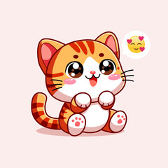 PrintCute chubby cartoon cat in kawaii style with a joyful expression. Perfect for stickers, childrens illustrations, mascots, or digital content. High-resolution vector art.