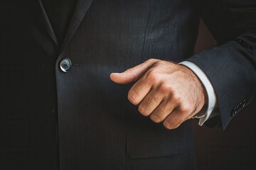Elegant businessman adjusting his suit jacket with a confident expression in a modern office