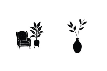 Black And White Interior Design Elements Minimalist Vector Illustration Home Decor Concept