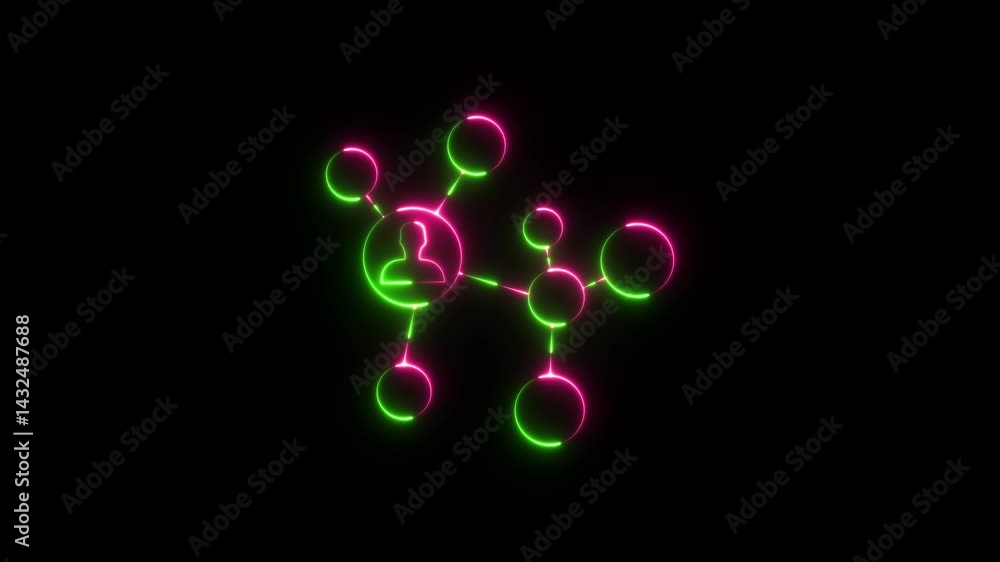 Poster abstract contacts concept animation. neon glowing network connection global man icon animation.