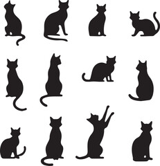 set of cats silhouettes. simple, black silhouette illustrations of cats in different postures.