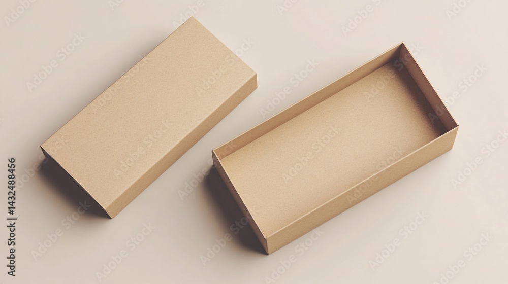 Aufkleber elegant presentation of two cardboard boxes, one open and one closed with harmonious neutral color s