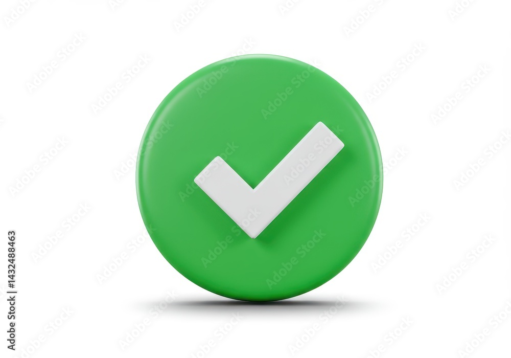 Aufkleber a green circle with a white check mark in the center on a white background with a slight shadow