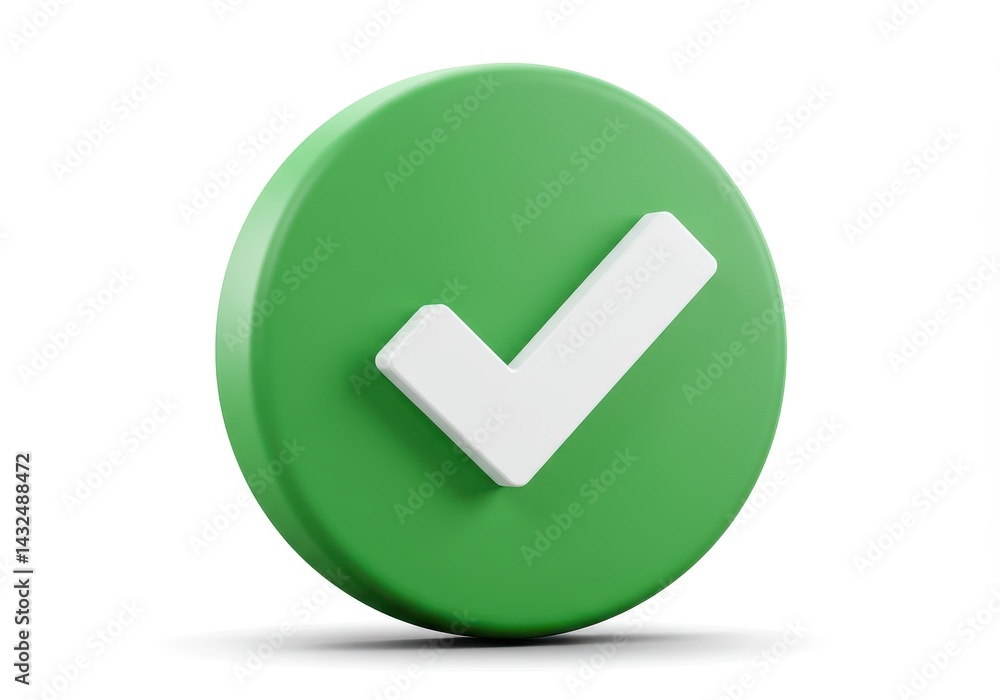 Aufkleber a green circle with a white check mark in the center on a white background in a studio shot view