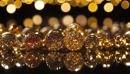 Sparkling Gold and Copper Jewelry Beads Reflecting Festive Lights Luxurious Accessory Close Up