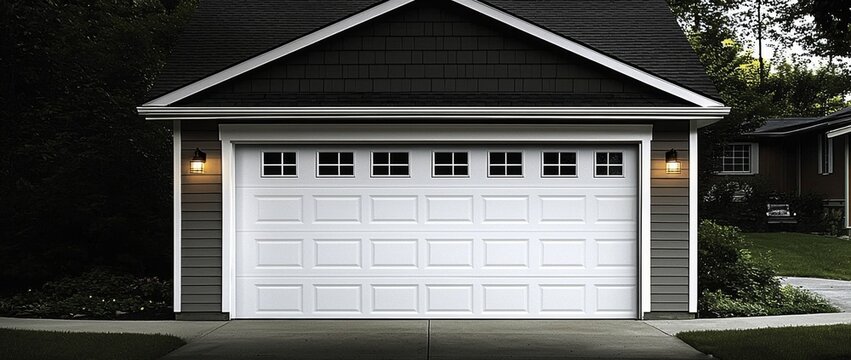 Overview of a classic white garage door in an everyday setting.