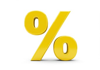 A close up of a yellow percentage sign on a white background indicating discount or financial rate