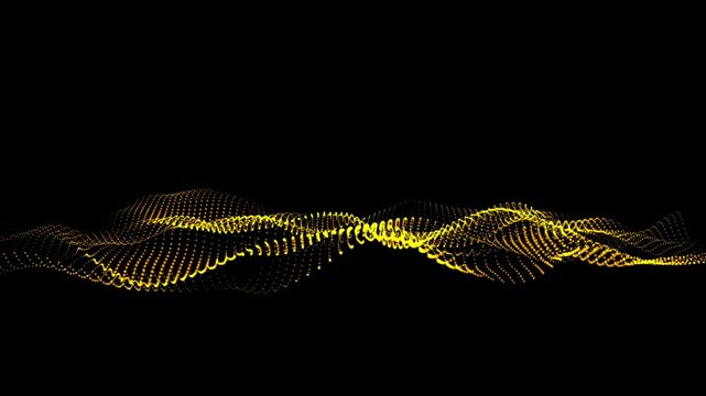 Abstract digital yellow particle dots wave animation. Dot pattern with halftone effect. abstract wave technology background with yellow color digital Dot animation.
