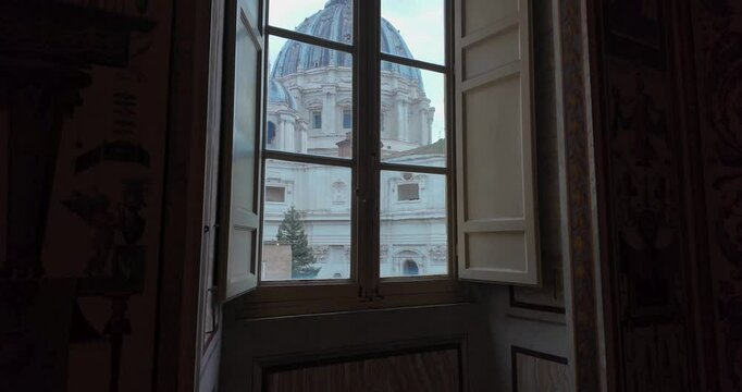 Detail shot of St. Peter's Basilica seen through a window