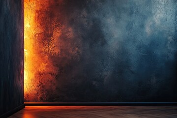 A cinematic charcoal wall lit by diffused amber side lighting.