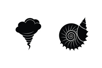Tornado Weather And Nautilus Shell Black Silhouette Vector Illustration Design