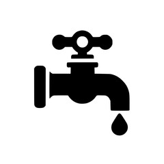 Faucet Clipart Icon &ndash; Minimalist Black Tap Silhouette Isolated on White for Plumbing and Water Concepts