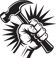 hammer in a raised fist silhouette vector design