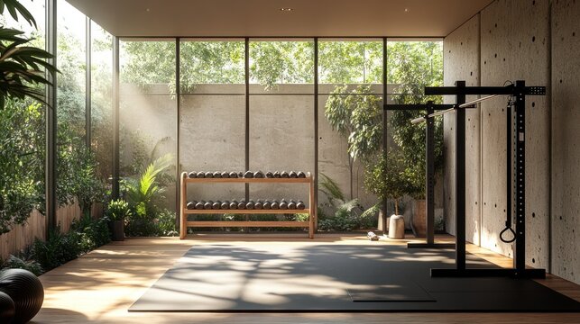 Pull-up bar in minimalist home gym