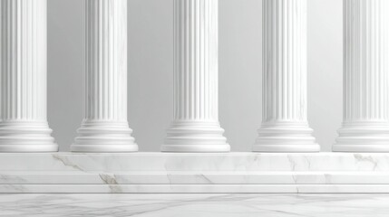 Obraz premium Isolated white pillars against a background. A contemporary, lifelike depiction of 3D marble columns and pedestals, including square, round, and hexagonal forms, ideal for product displays, ancient