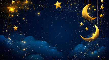 Naklejka premium Golden Moons & Stars Night Sky Sparkle