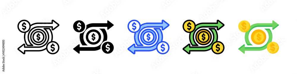 Poster cash flow icon collection with multiple styles