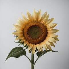 A sunflower in full bloom on a white backdrop