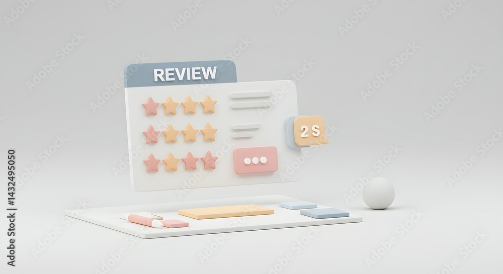 Poster streamlined online review system 3d render of user-friendly interface for customer feedback and rati