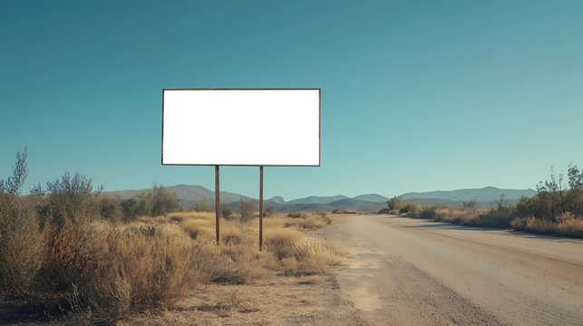 Empty Roadside Signboard in Rural Countryside with Transparent PNG Banner Space for Personalized Branding and Advertisements
