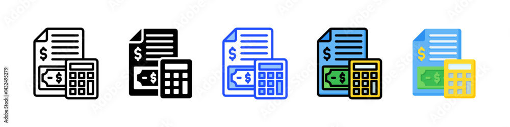 Poster accounting icon collection with multiple styles
