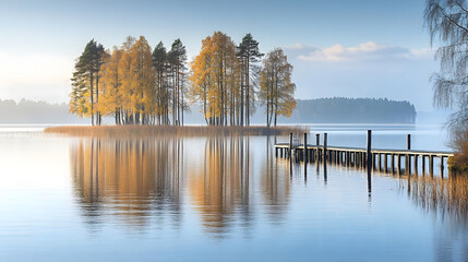 Autumn Trees Reflecting on Calm Lake