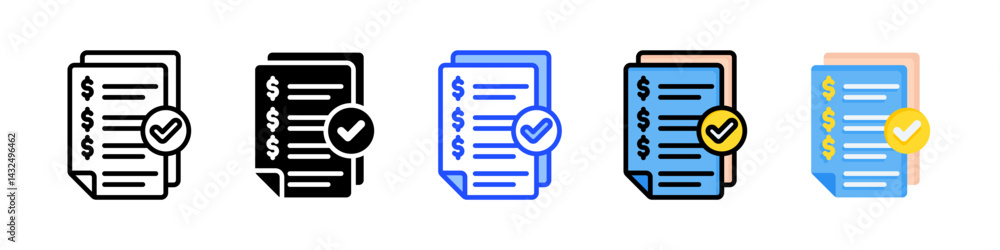 Poster invoice icon collection with multiple styles