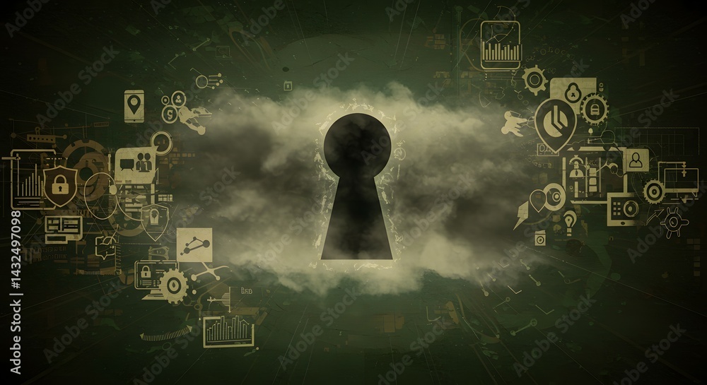 Poster unlocking digital futures a keyhole glimpse into the cloud's enigmatic potential and technological i