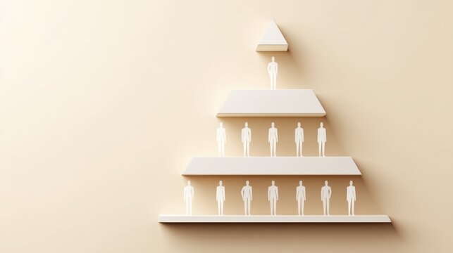Pyramid structure showing hierarchy levels on light cream background, business planning concept