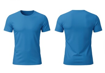 Front and back view of a plain blue t-shirt on a white background, showcasing the design and fit
