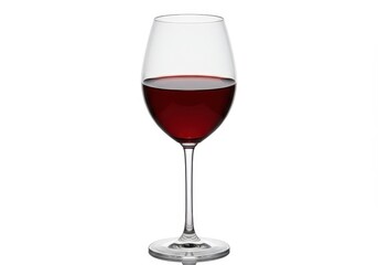 Elegant wine glass filled with red wine stands on a white background, ready to be enjoyed