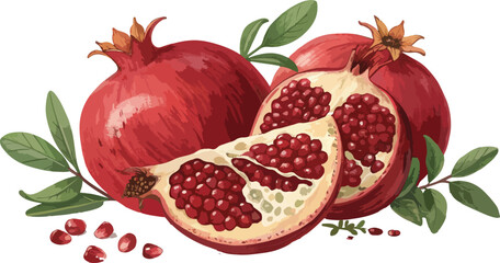 Pomegranate Illustration vector design, Pomegranate in white background with Pomegranate slice vector design