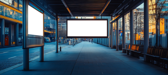 Urban Bus Terminal Billboard Structure with Empty Copy Space – PNG Transparent Banner for Personalized Use Template