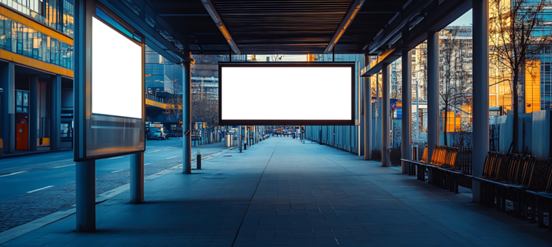 Urban Bus Terminal Billboard Structure with Empty Copy Space – PNG Transparent Banner for Personalized Use Template