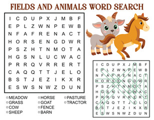 Fields and Animals Word Search