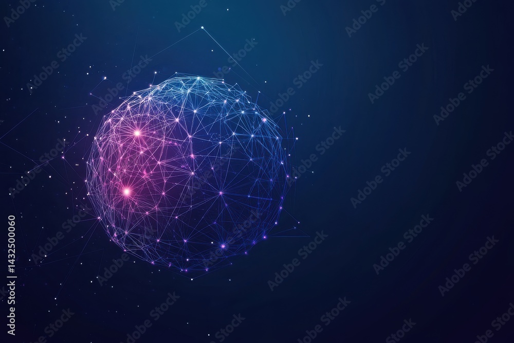 Aufkleber abstract purple blue network globe digital art technology background web data lines nodes world