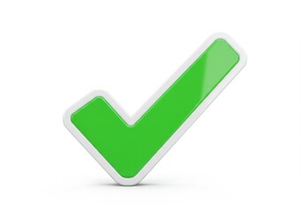 A single green check mark with a white border on a white background, angled slightly