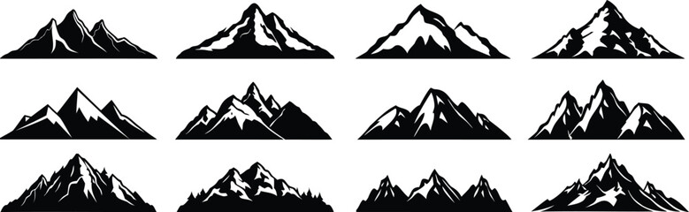 Fototapeta premium Stylized mountain range silhouettes collection in black
